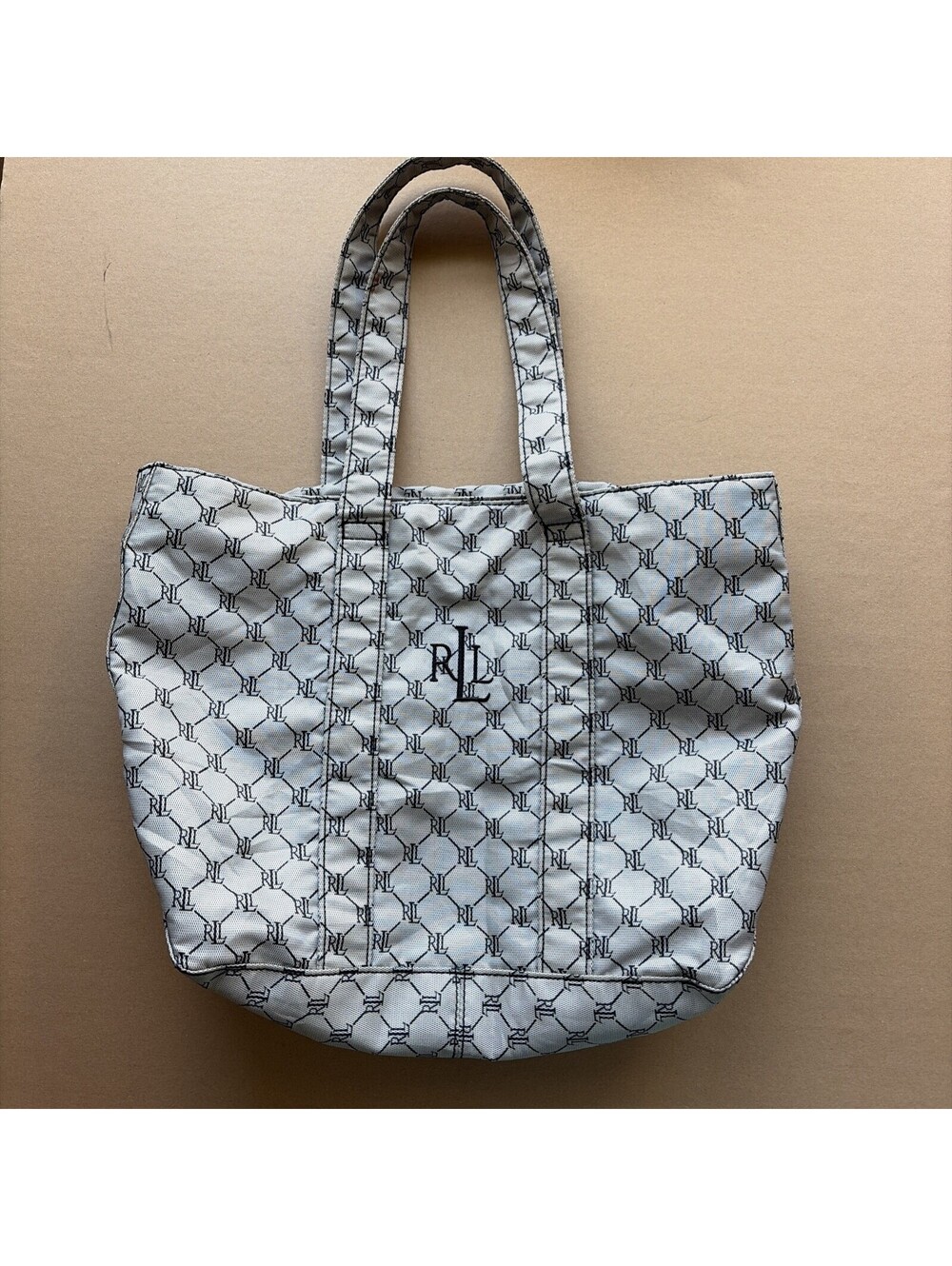Vintage Ralph Lauren Jacquard Open Tote in Black/Silver Logo Embroidered